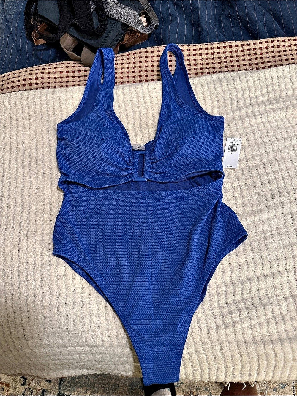 Old Navy Textured One-Piece Cut-Out Swimsuit Blue Medium